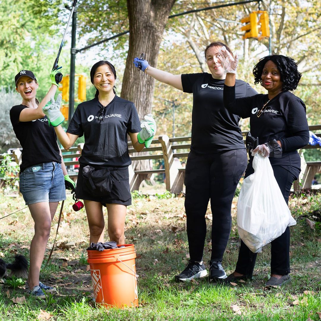 Finflex employees volunteering in a neighborhood clean-up in Central Park, New York